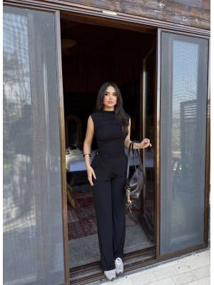 Siyah Bisiklet Yaka Kolsuz İkili Takım