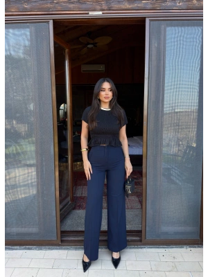 Lacivert Yüksek Bel Kumaş Pantolon