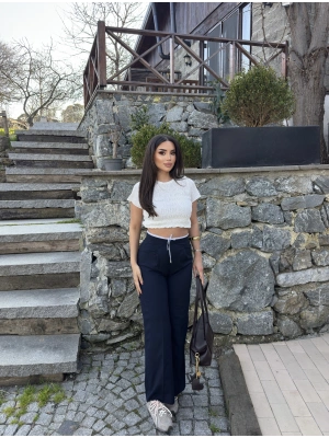 Lacivert Bel Detay Kumaş Pantolon