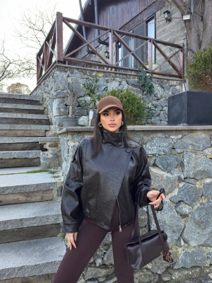 Kahverengi Zra Suni Deri Dik Yaka Deri Ceket