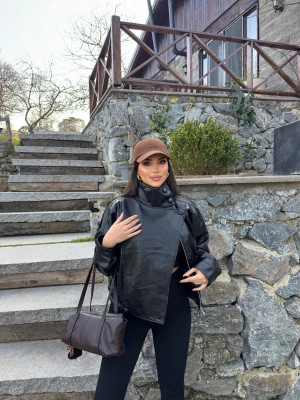 Siyah Zra Suni Deri Dik Yaka Deri Ceket