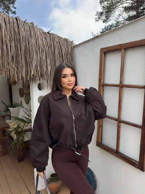 Acı Kahve Denim Kemer Detay Oversize Ceket