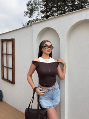 Kahverengi Kaşkorse İkli Bluz Takım