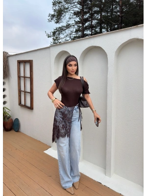 Kahverengi Dantelli Pareo