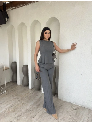 Antrasit Poliviskon Bisiklet Yaka İkili Takım
