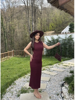 Bordo Astarlı Drapeli Basic Elbise