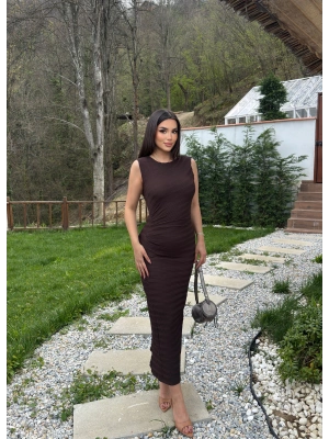 Kahverengi Astarlı Drapeli Basic Elbise