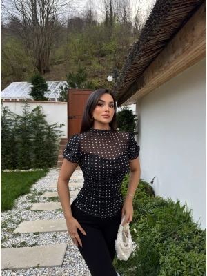 Siyah Puantiyeli Astarlı Bluz