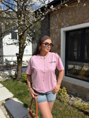 Pembe Oversize Dijital Baskı Tshırt
