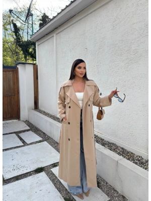 Bej Astarlı Premium Trençkot