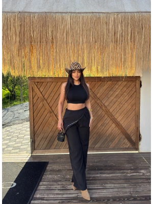 Siyah Beli Fularlı Tailored Fit Tensel Pantolon