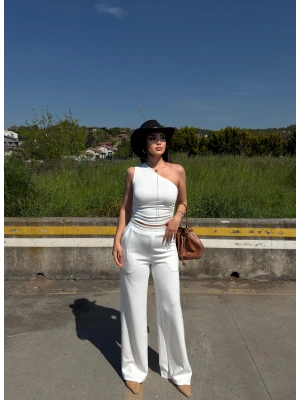 Beyaz Tek Omuz Modal Alt Üst Takım