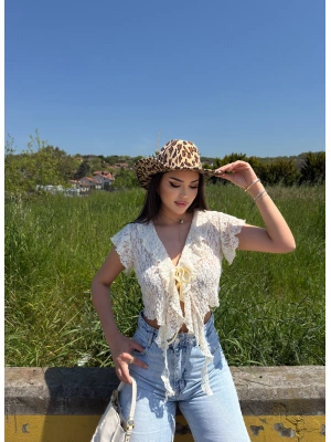 Sarı Önü Fırfırlı Tasarım Crop