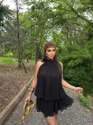 Siyah Mini Şifon Elbise
