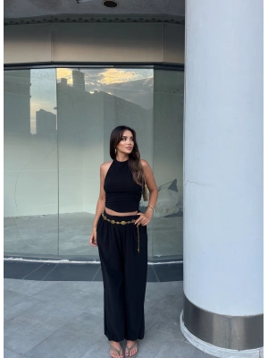 Siyah Halter Yaka Şalvar Takım