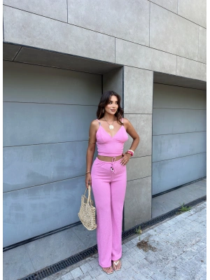 Pembe Bürümcük Pantolon Büstiyer Takım