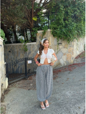 Siyah Mini Kareli Şalvar Pantolon