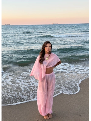 Pembe Şifon Pareo Takım