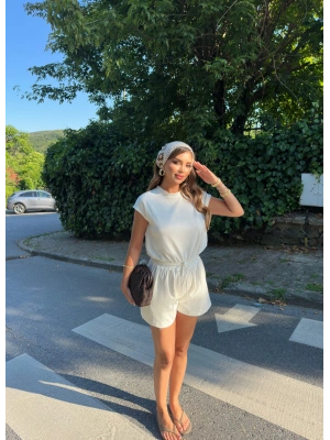 Beyaz Bisiklet Yaka Şort Tulum