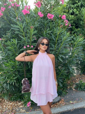 Pembe Halter Yaka Etek Takım