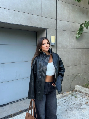 Siyah Oversize Basic Deri Ceket