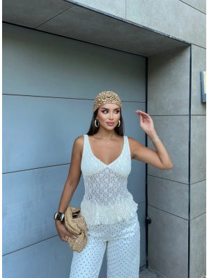 Sarı Fırfırlı Güpür Crop
