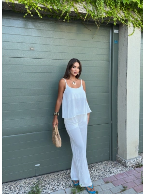 Beyaz İpkyl Askılı Bluz Pantolon Takım