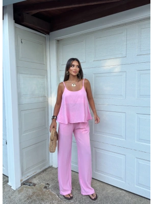 Pembe İpkyl Askılı Bluz Pantolon Takım
