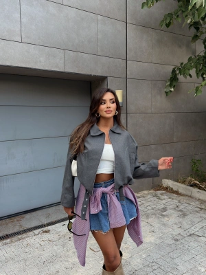 Antrasit Bezayağı Kemer Detay Ceke
