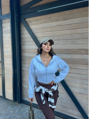 Gri Korse Crop Hırka