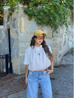 Bej Trenç Crop Yelek