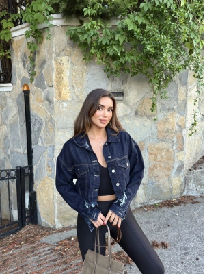 Koyu Mavi Crop Ceket
