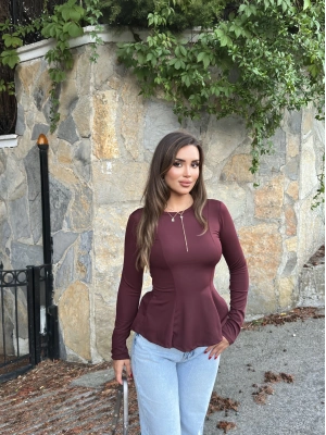 Bordo Bisiklet Yaka Volanlı Bluz