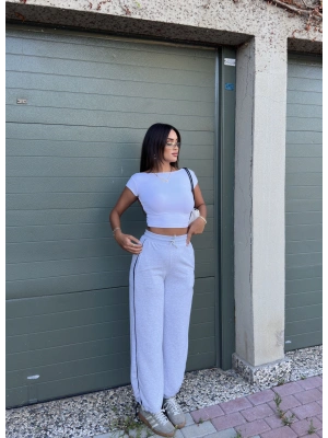 Gri Şeritli Barrel Fit Eşofman Altı