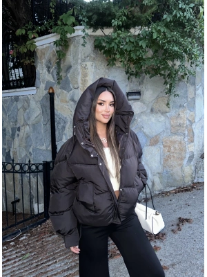Kahverengi Oversize Premium Şişme Mont