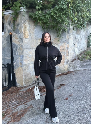 Siyah Beli Büzgülü Modal Alt Üst Takım