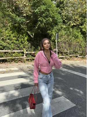 Pembe Korse Crop Hırka