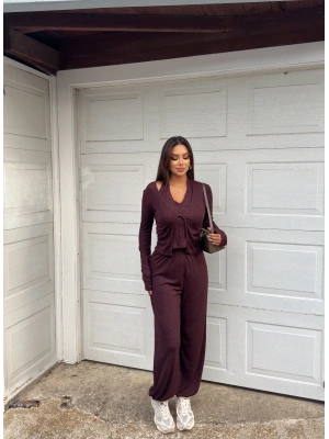 Bordo Jogger Pantolon Büstiyerli Hırka Takım