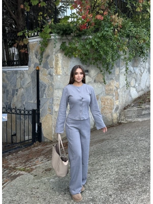 Gri Düğme Detay Yumoş Alt Üst Takım