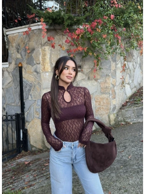 Mürdüm Damla Dekolteli Astarlı Bodysuit