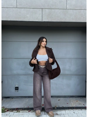 Kahverengi Kemerli Wide Leg Jean