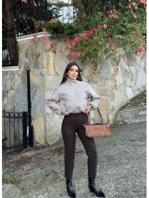Kahverengi Yüksek Bel Kaşe Pantolon