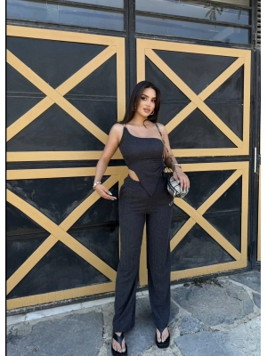 Antrasit Tek Omuz Asimetrik Takım