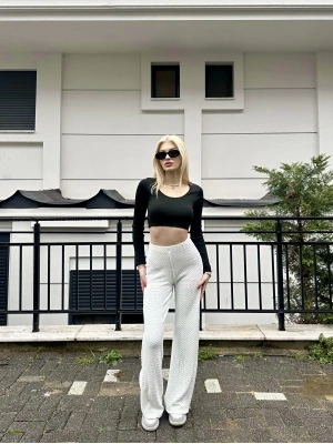 Beyaz Gofre İspanyol Pantolon