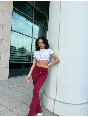 Bordo Çimalı İspanyol Zra Tayt Pantolon