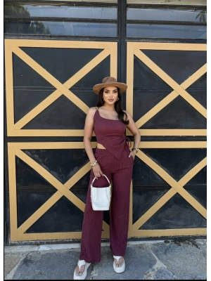 Bordo Tek Omuz Asimetrik Takım