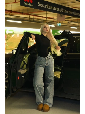 Buz Mavisi Taşlı Palazzo Pantolon