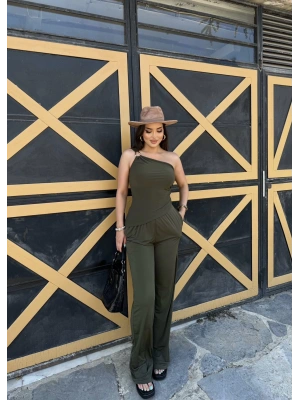 Haki Sandy Tek Omuz Asimetrik Takım