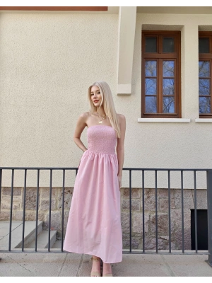 Pembe Dakron Straplez Elbise