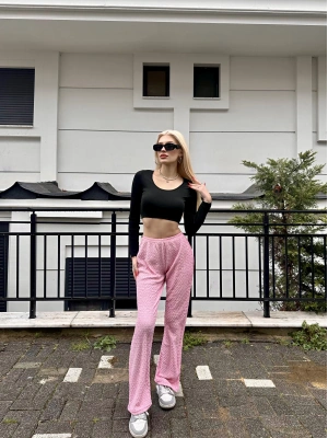 Pembe Gofre İspanyol Pantolon